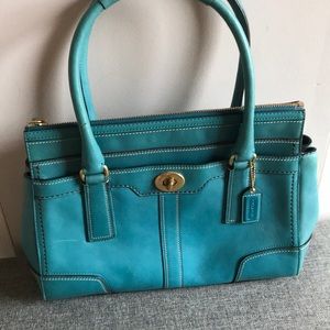 Coach turquoise with brown trim handbag